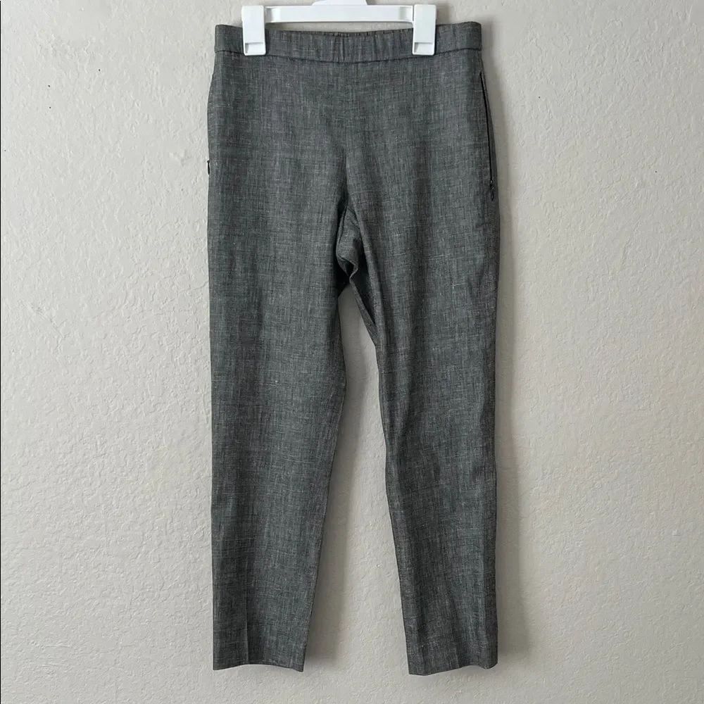 NWOT Theory Linen Blend Cigarette Pants Thaniel Sharkskin Crunch Trouser Gray 0